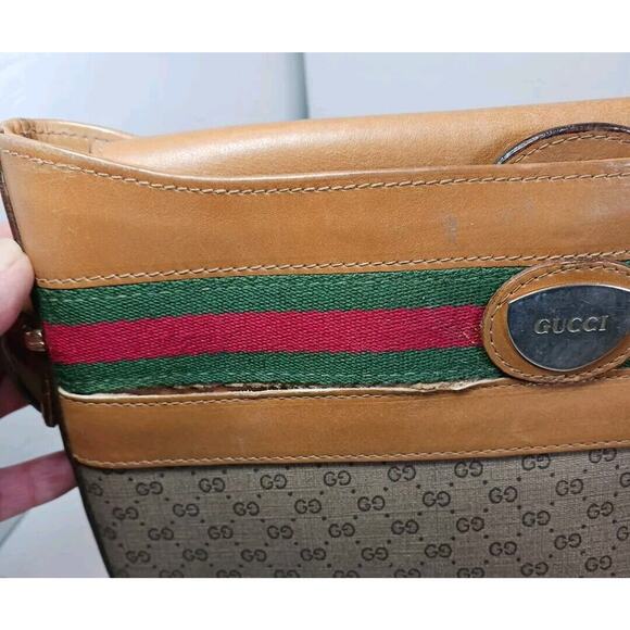 Vintage Gucci Tan Micro GG Monogram Ophidia Stripe Handbag And Wallet Set *Flaw - Picture 9 of 16